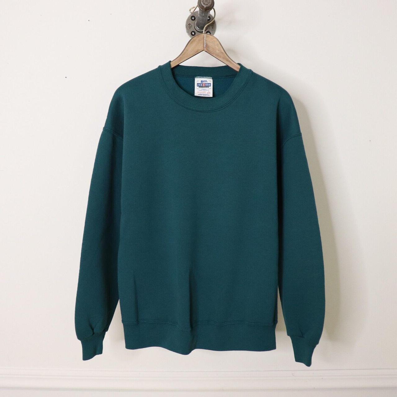 Vintage 90's Jerzees Blank Crewneck Sweatshirt Teal Blue Men's Sz L Made in USA
