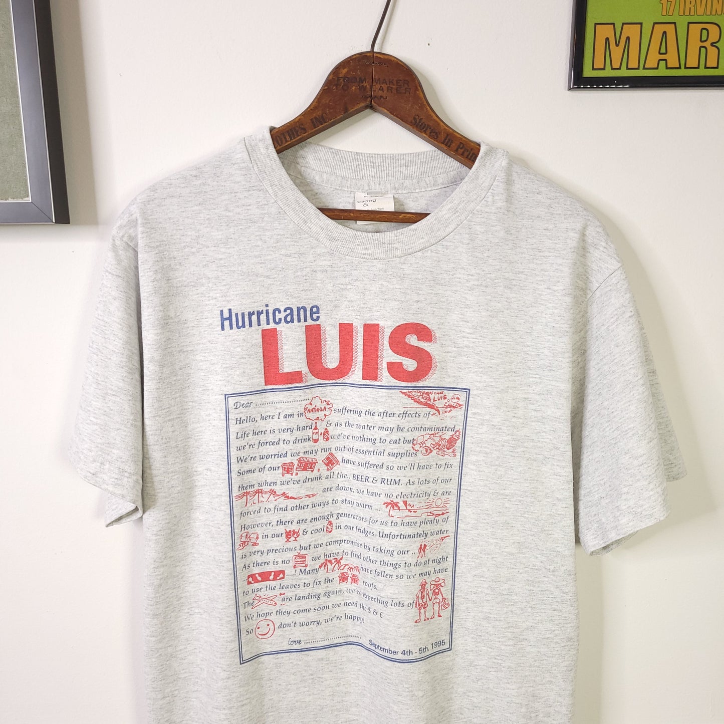 Vintage 90's Hurrican Luis Caribbean Humor Tee Sz L