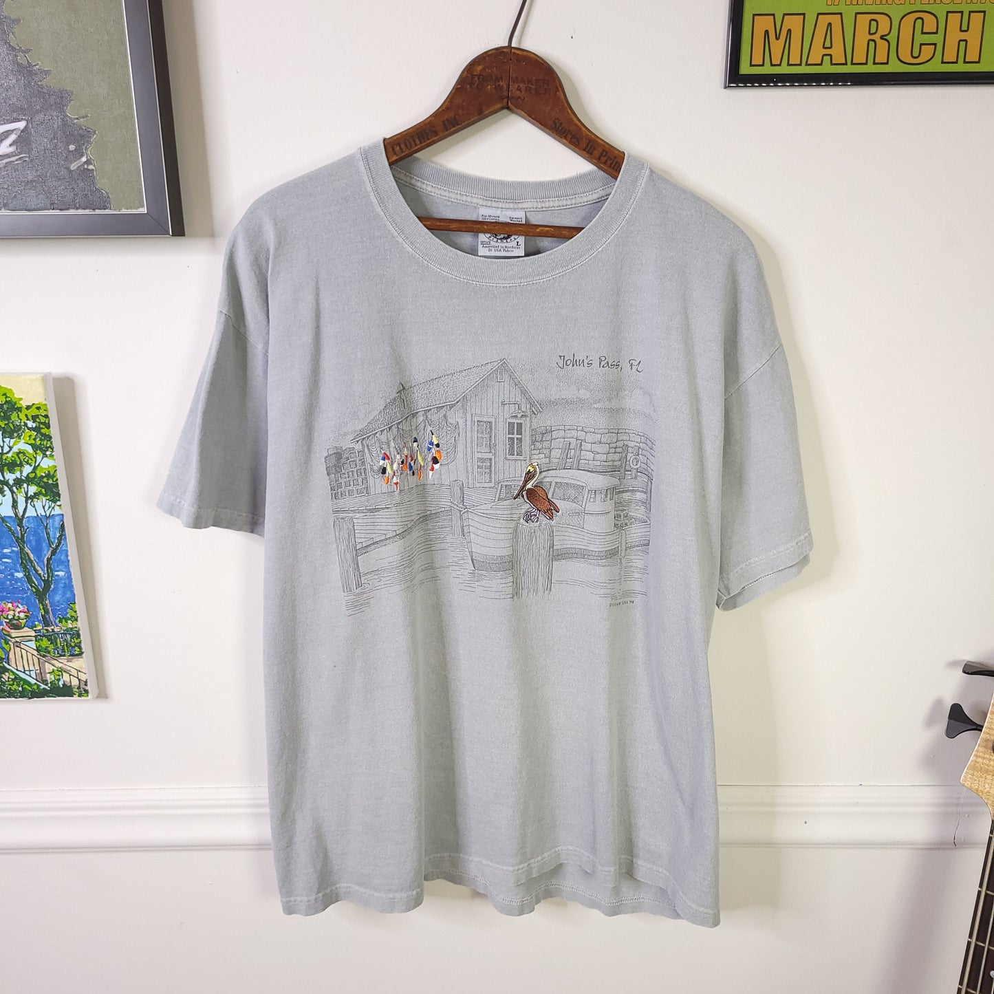 Vintage 90's Johns Pass Embroidered Tee Sz L