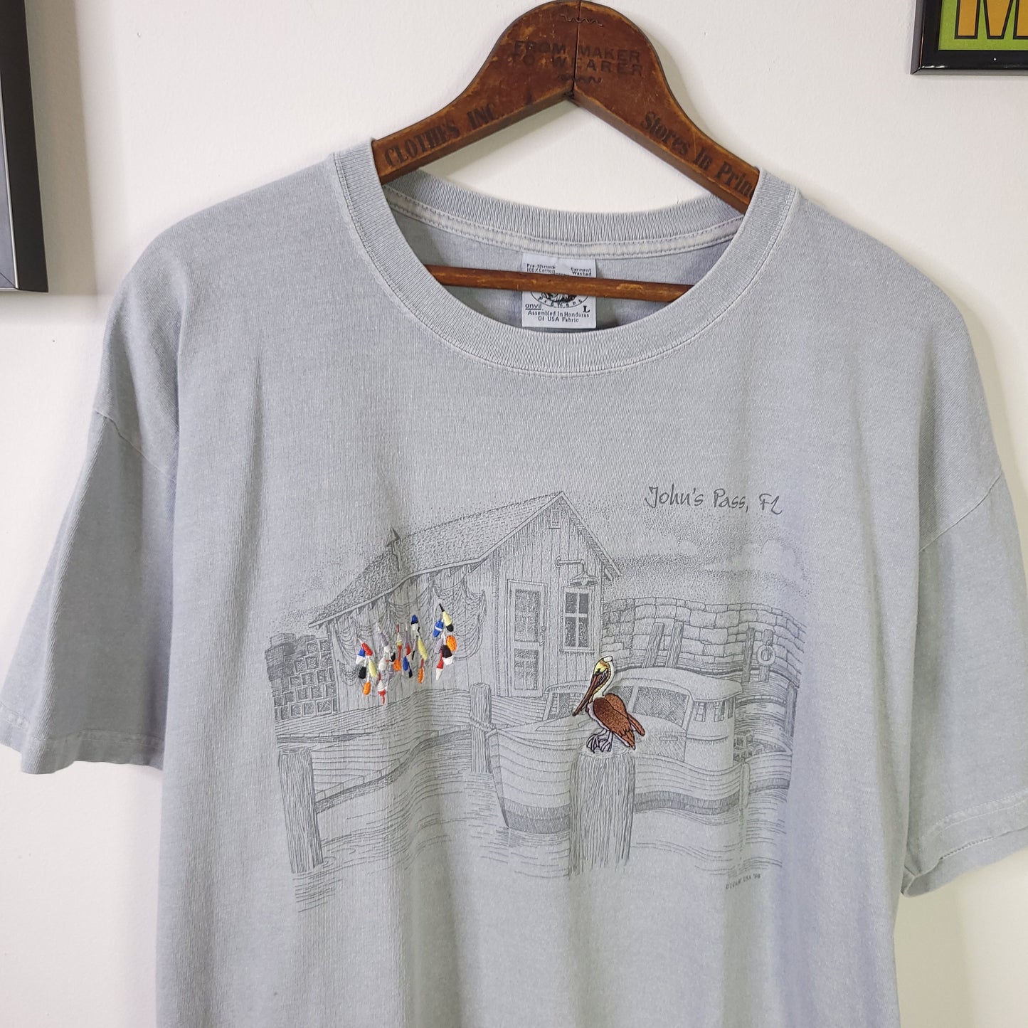 Vintage 90's Johns Pass Embroidered Tee Sz L