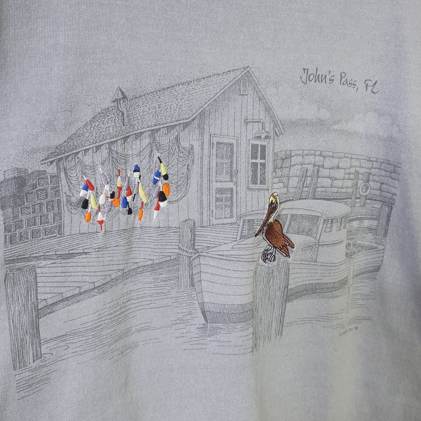 Vintage 90's Johns Pass Embroidered Tee Sz L