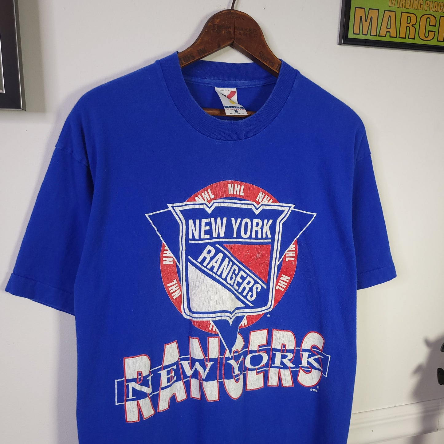 Vintage 90's NY Rangers Spellout Tee Sz L