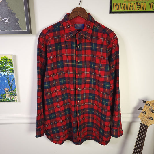 Vintage 70’s Pendleton Wool Lodge Plaid Flannel Shirt Sz L Tartan