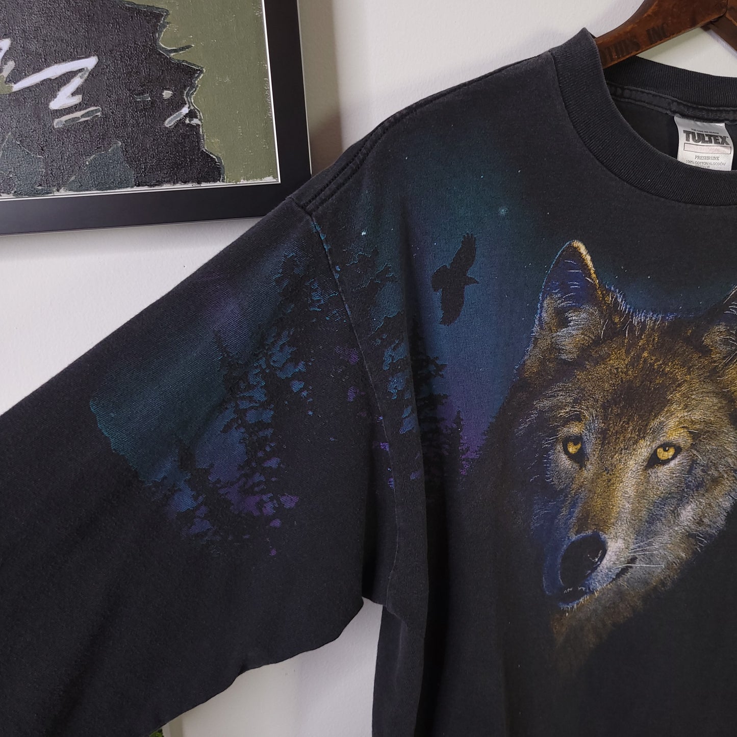 Vintage 90's Wolf Wraparound Long Sleeve Nature Shirt Sz L