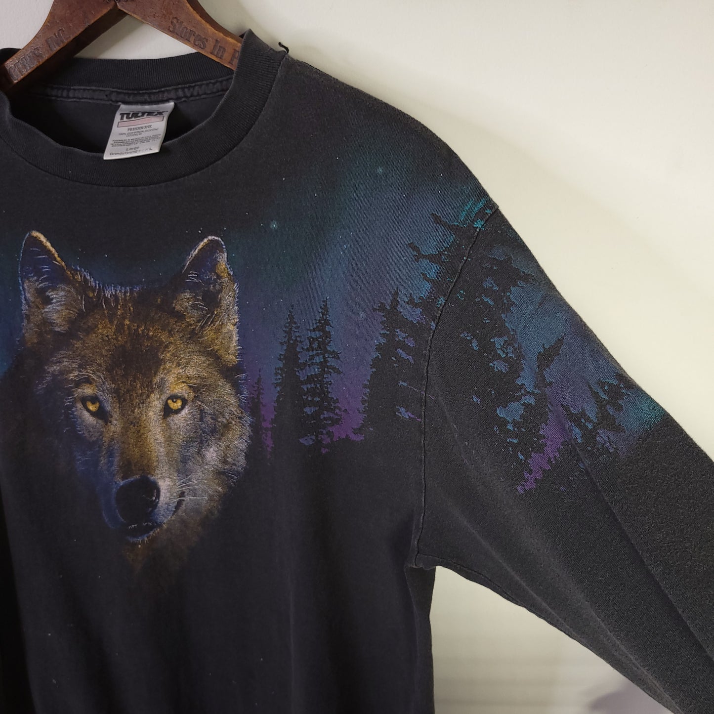 Vintage 90's Wolf Wraparound Long Sleeve Nature Shirt Sz L