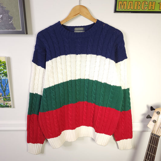 Vintage 90's Lord & Taylor Cable Knit Sweater Colorblock Men's Sz L