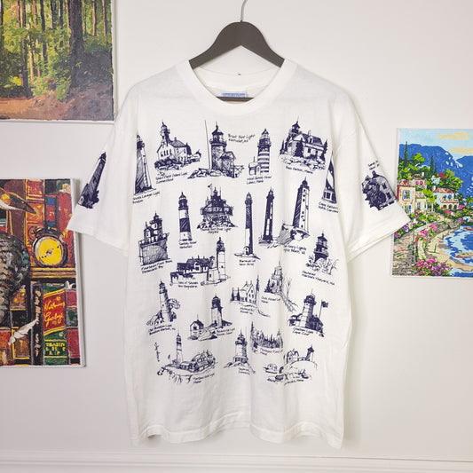 Vintage Lighthouse All over Print Tee Men's Sz XL