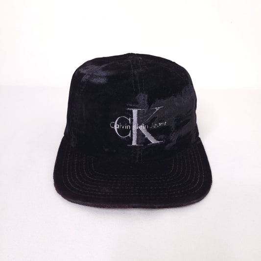 Vintage Calvin Klein Snapback Hat Velvet Black Made In USA