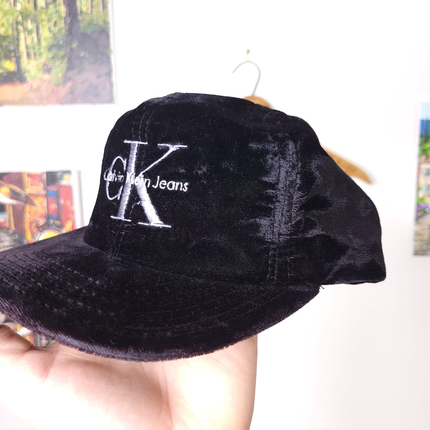 Vintage Calvin Klein Snapback Hat Velvet Black Made In USA