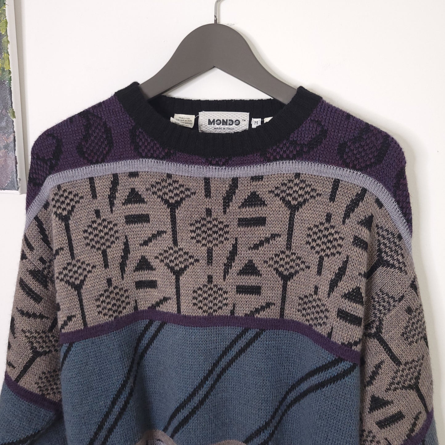 Vintage Knit Abstract Geometric Sweater Men's Sz M Wool Blend