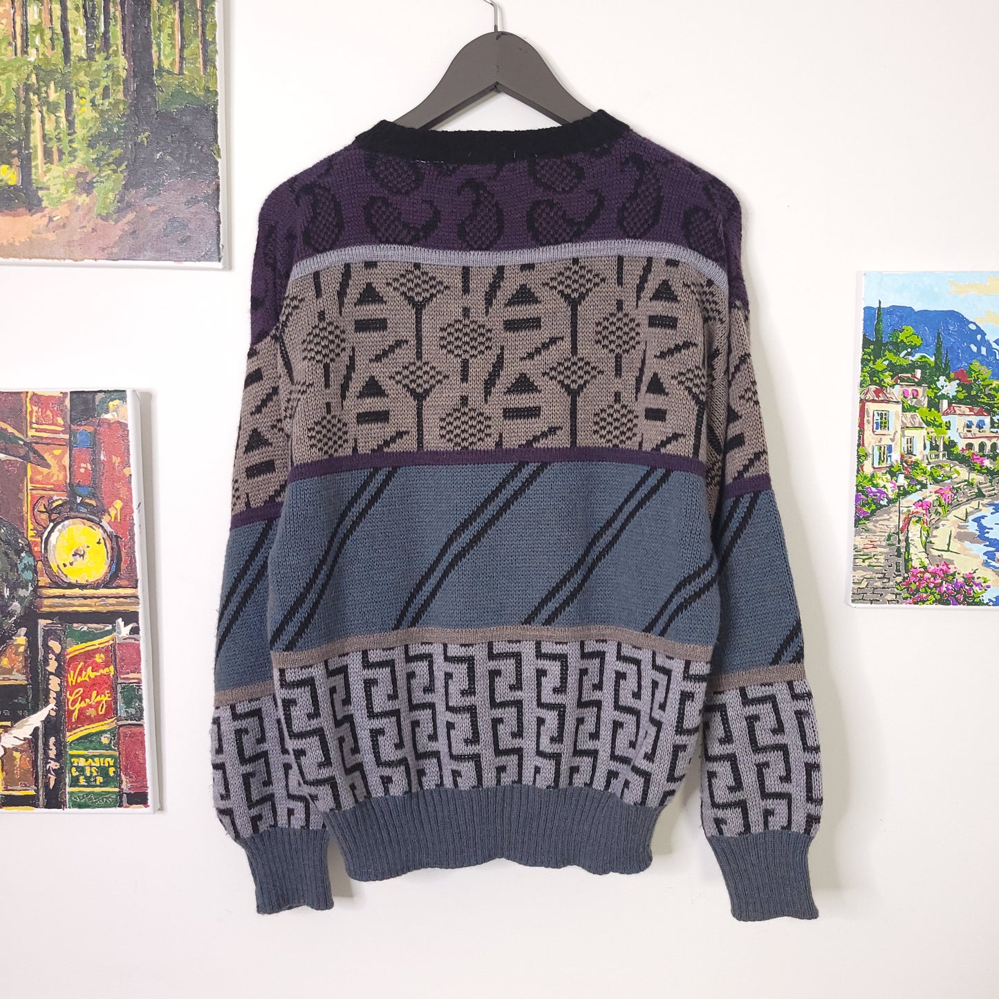 Vintage Knit Abstract Geometric Sweater Men's Sz M Wool Blend