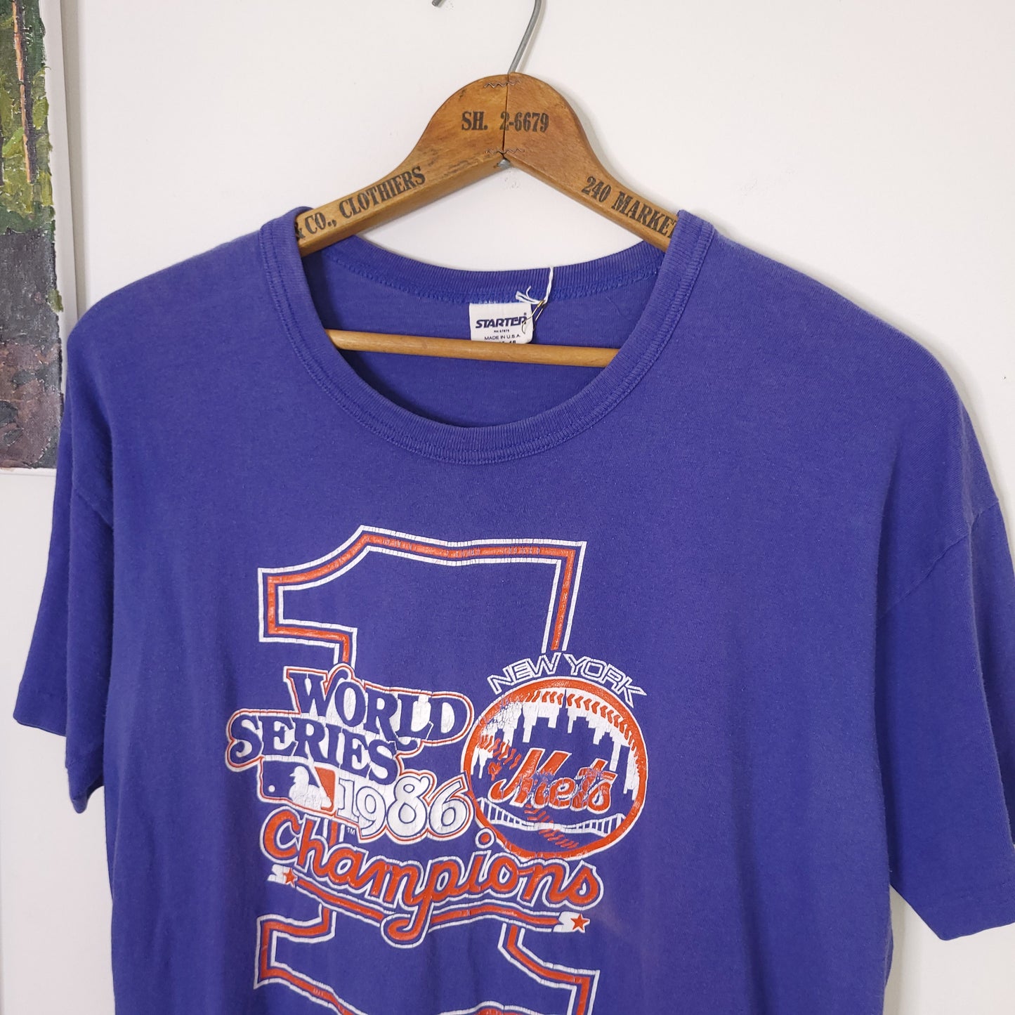 Vintage Starter NY Mets 1986 World Champions T-Shirt Sz XL Distressed & Faded