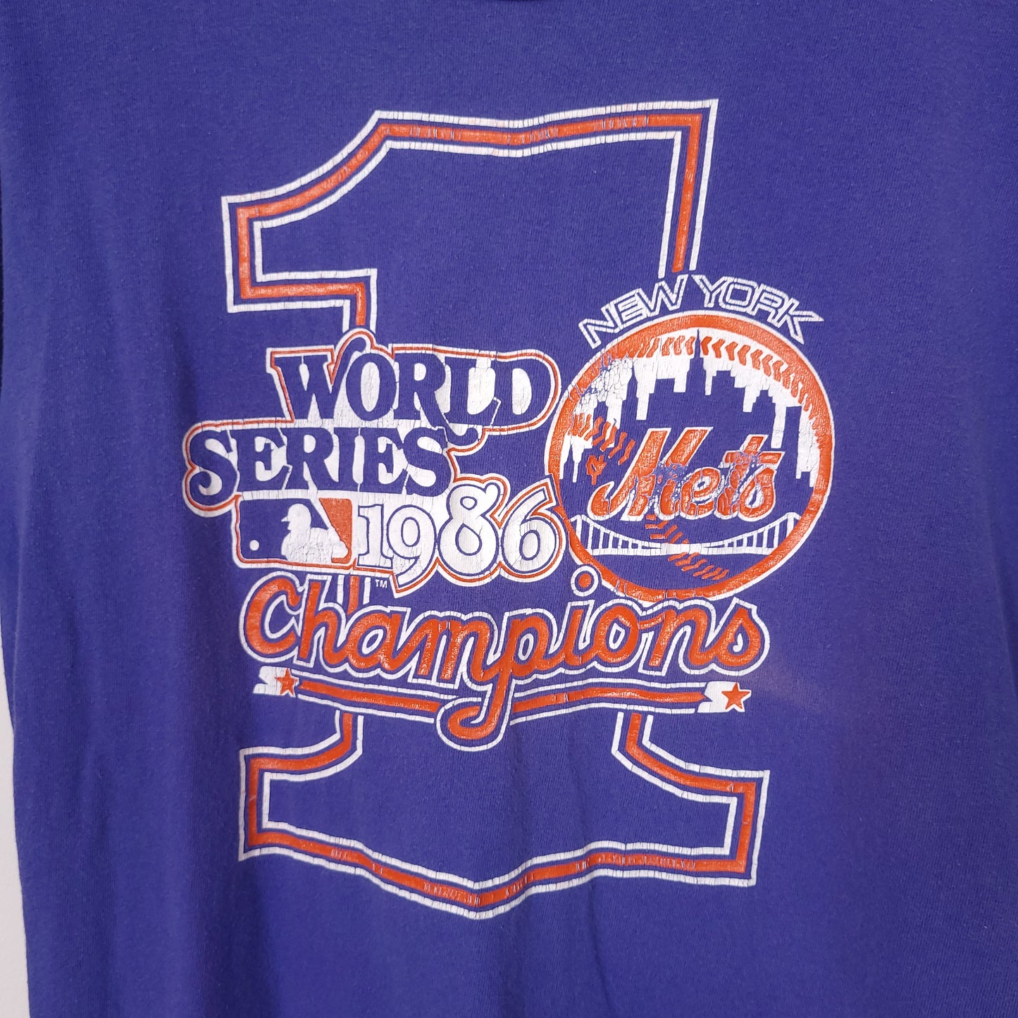 Vintage Starter NY Mets 1986 World Champions T-Shirt Sz XL Distressed & Faded