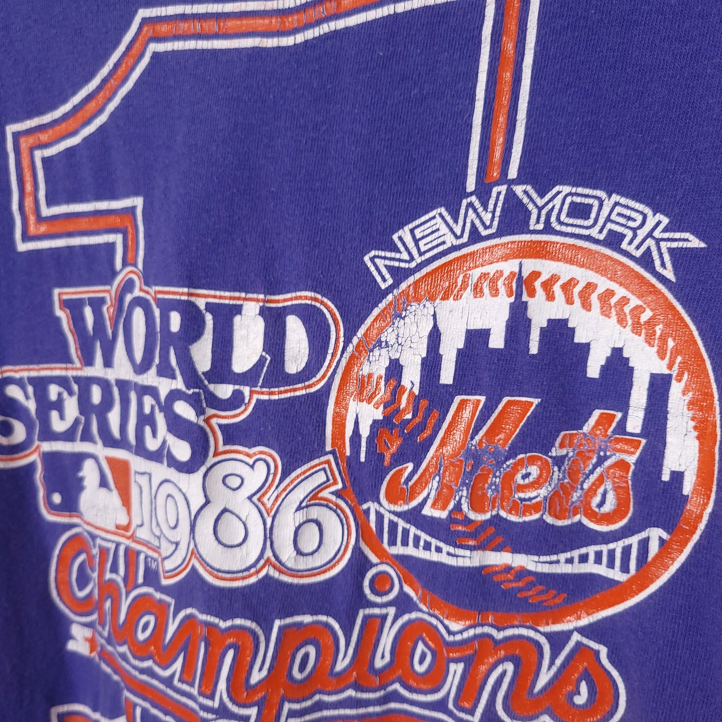 Vintage Starter NY Mets 1986 World Champions T-Shirt Sz XL Distressed & Faded