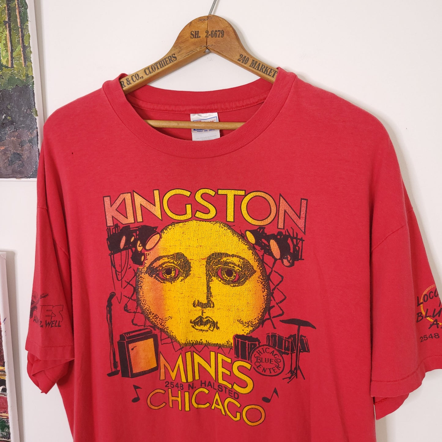 Vintage 90's Kingston Mines Chicago Blues Graphic T-Shirt Sz 2XL Distressed