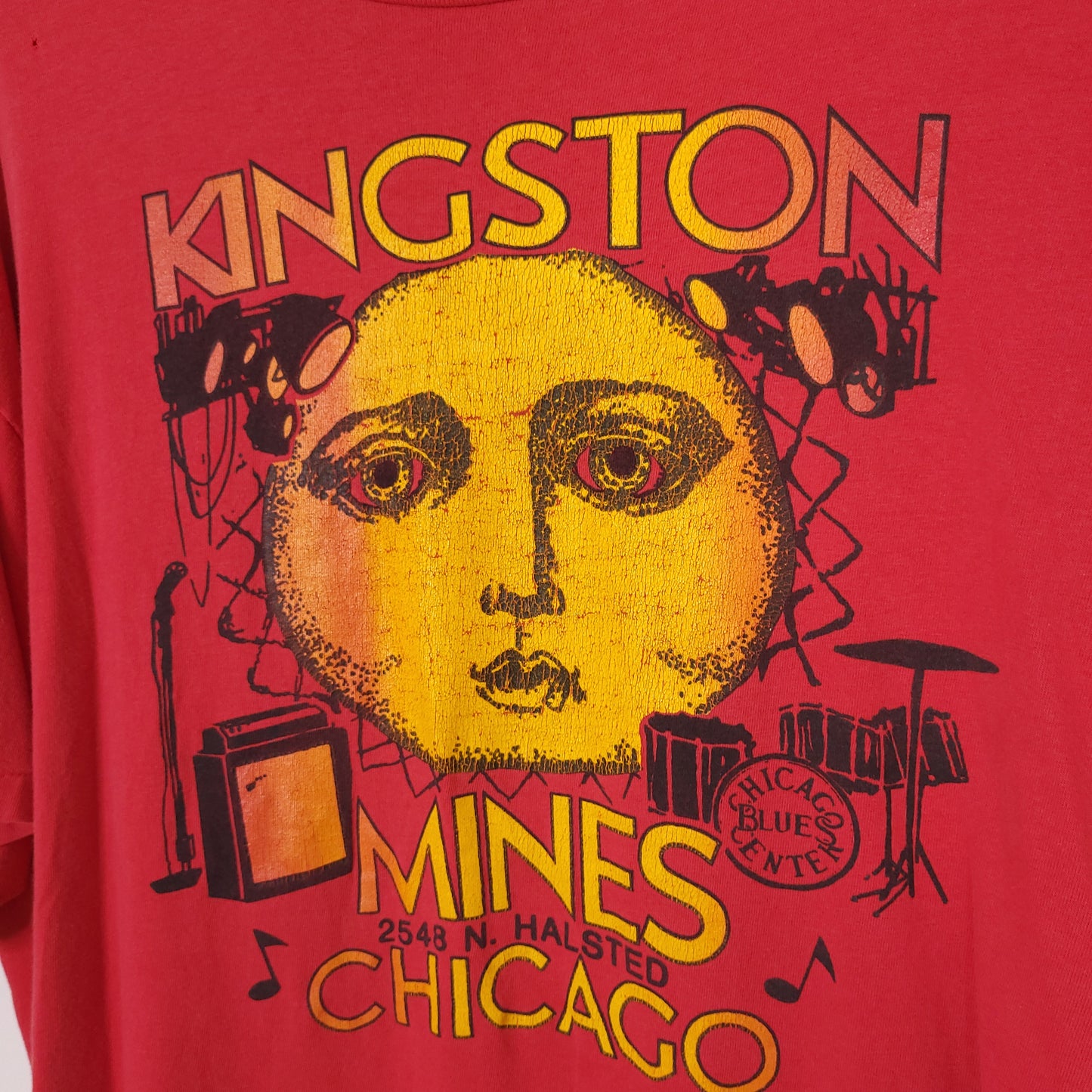 Vintage 90's Kingston Mines Chicago Blues Graphic T-Shirt Sz 2XL Distressed