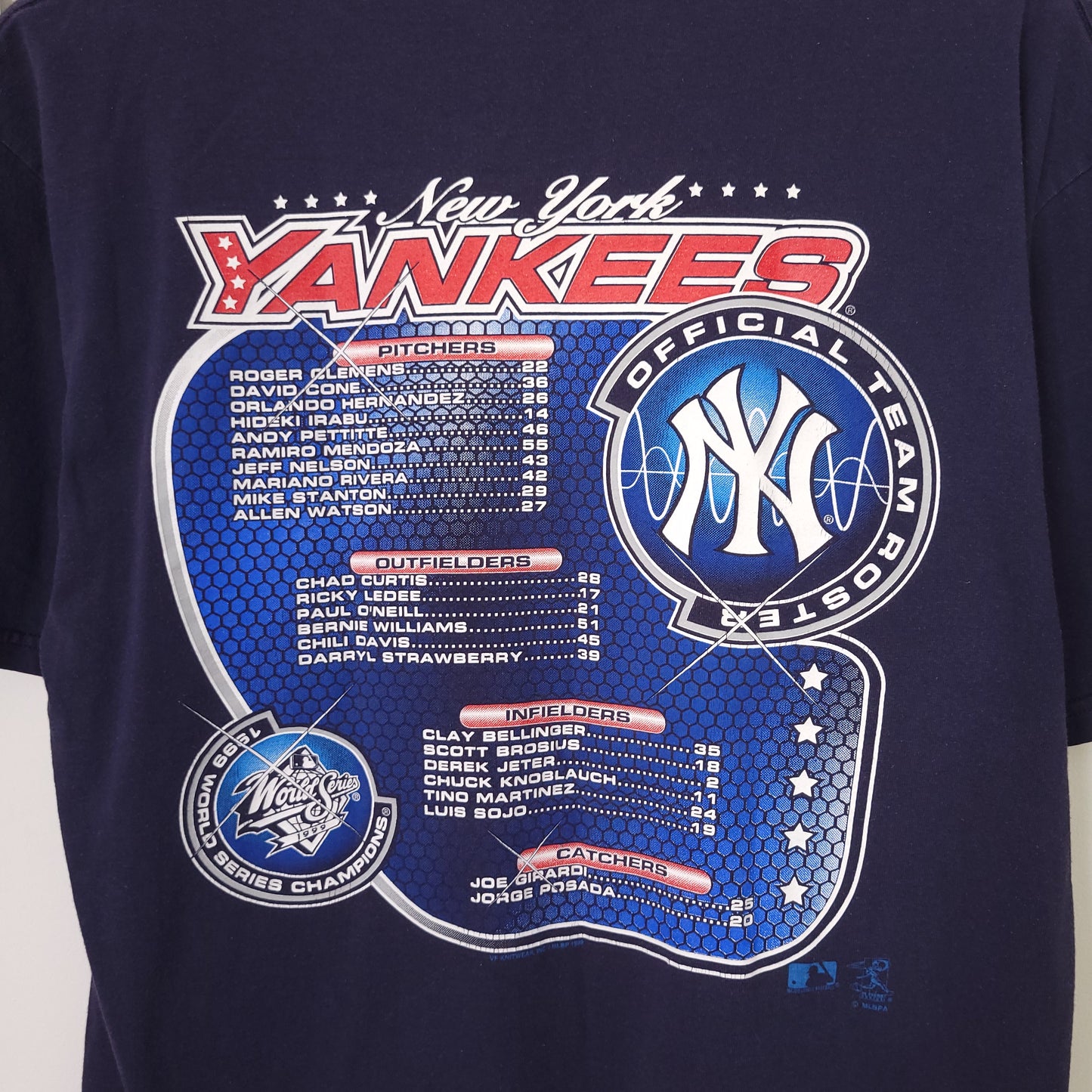 Vintage 1999 MLB New York Yankees World Series Champions Roster T-Shirt Men's Sz L