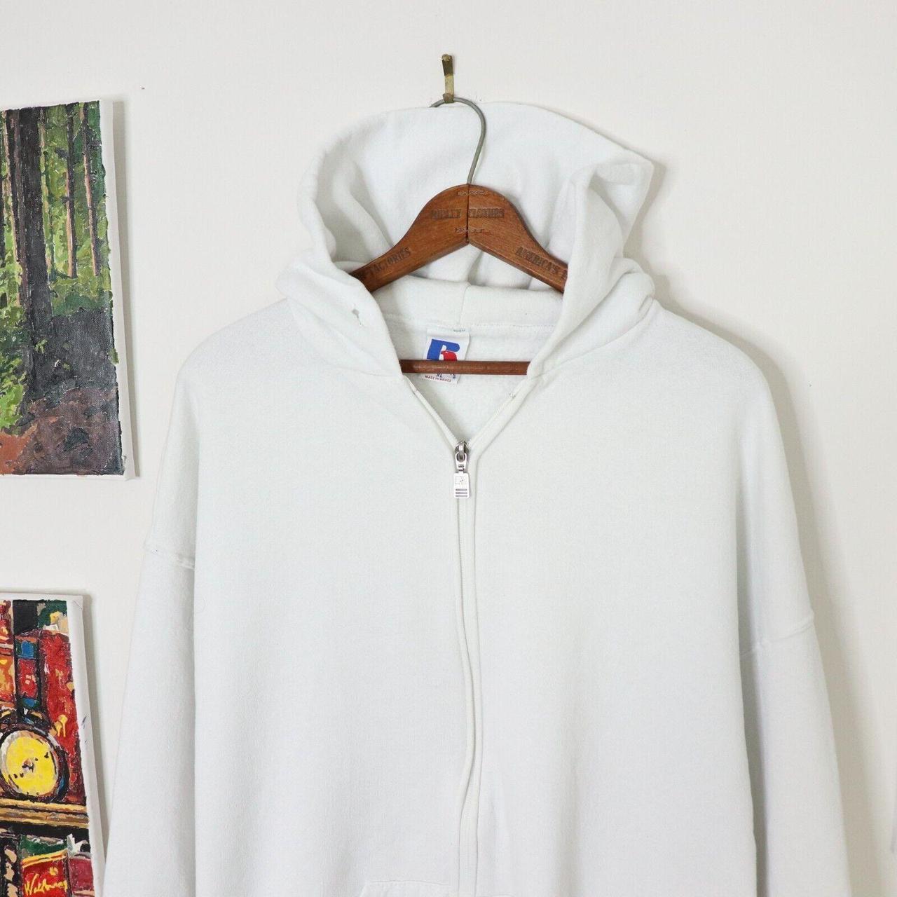 Vintage Russell Athletic Blank White Hoodie Full Zip Size XL