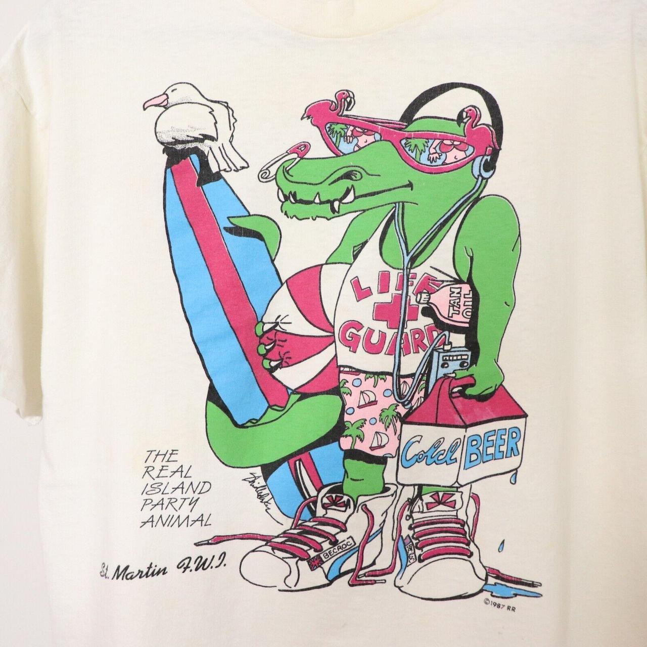 Vintage 80's Party Animal Alligator Life Guard Surf T-Shirt Men's Sz XL