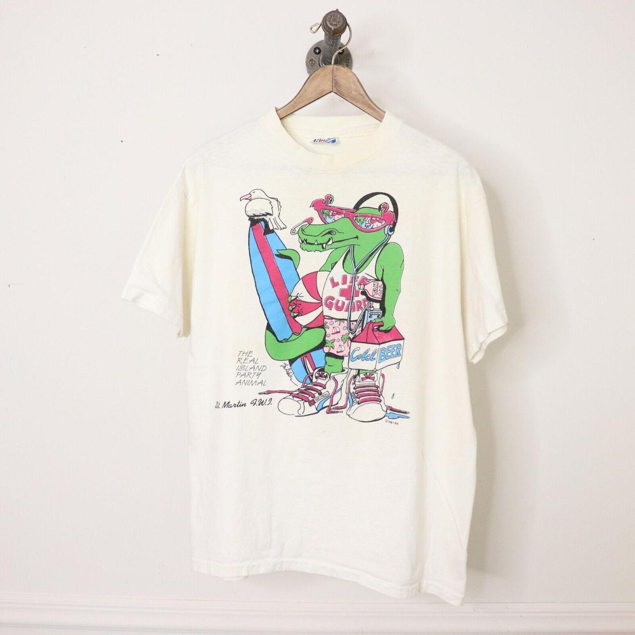 Vintage 80's Party Animal Alligator Life Guard Surf T-Shirt Men's Sz XL