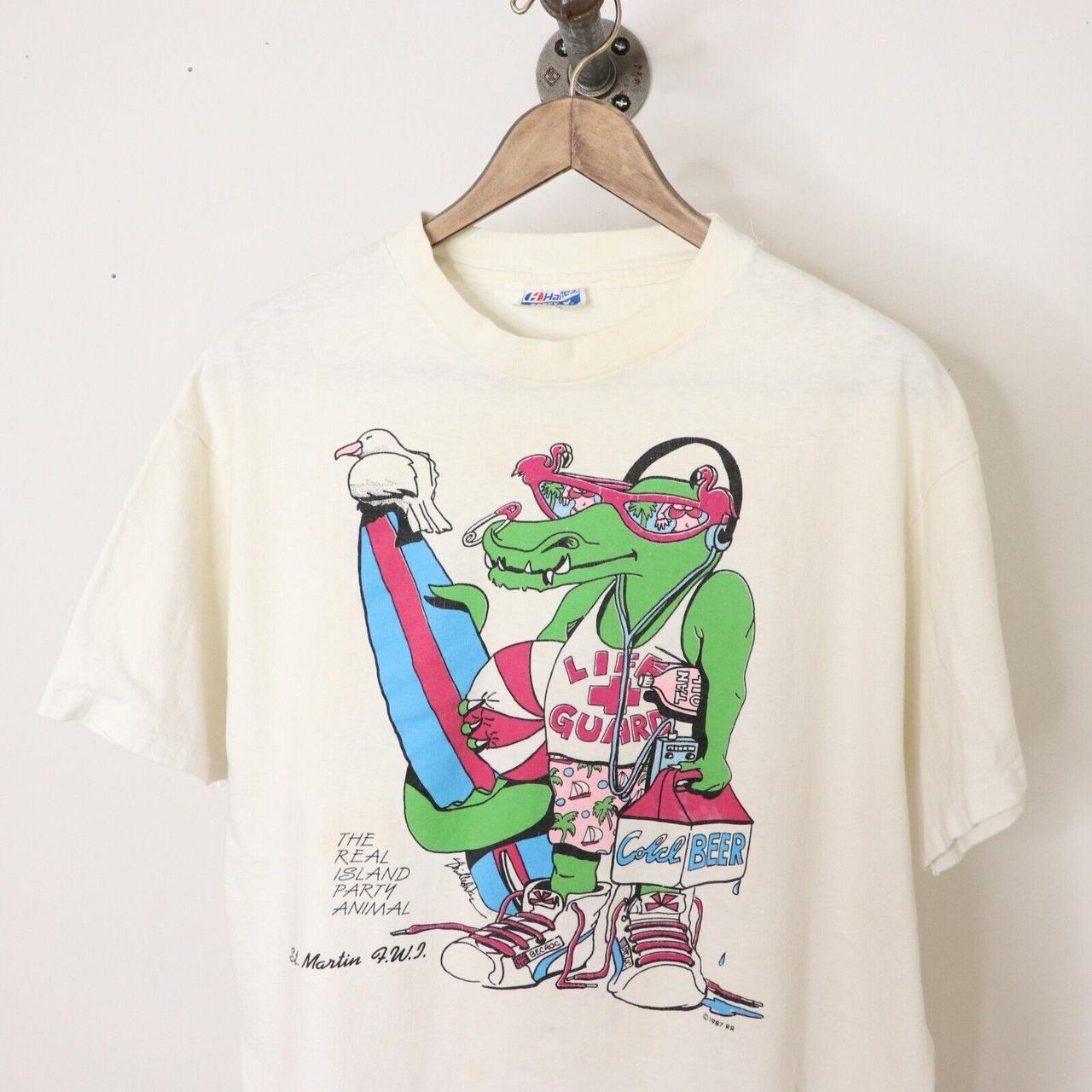 Vintage 80's Party Animal Alligator Life Guard Surf T-Shirt Men's Sz XL