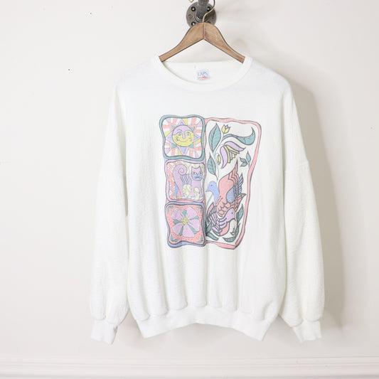Vintage 90's Floral Animal Art Crewneck Sweatshirt Size L