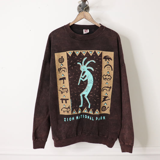 Vintage 90's Zion National Park Acid Wash Crewneck Sweatshirt Size XL