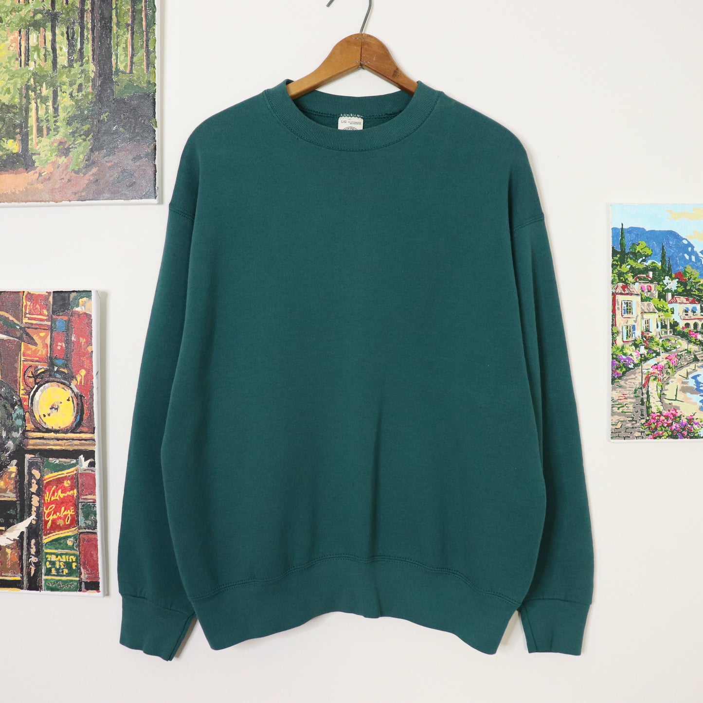 Vintage 90's Crewneck Pullover Heavyweight Sweatshirt Blank Sz L Faded Green