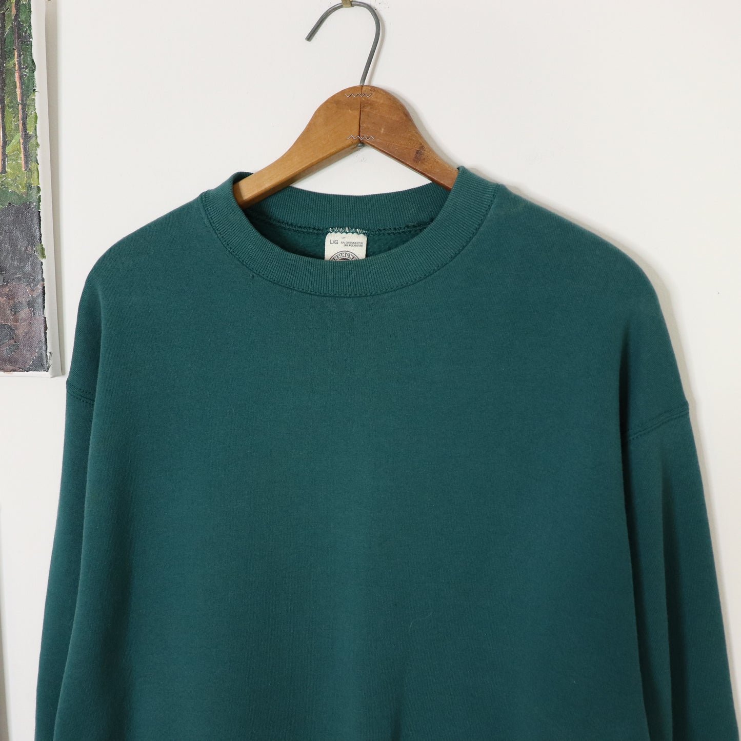 Vintage 90's Crewneck Pullover Heavyweight Sweatshirt Blank Sz L Faded Green