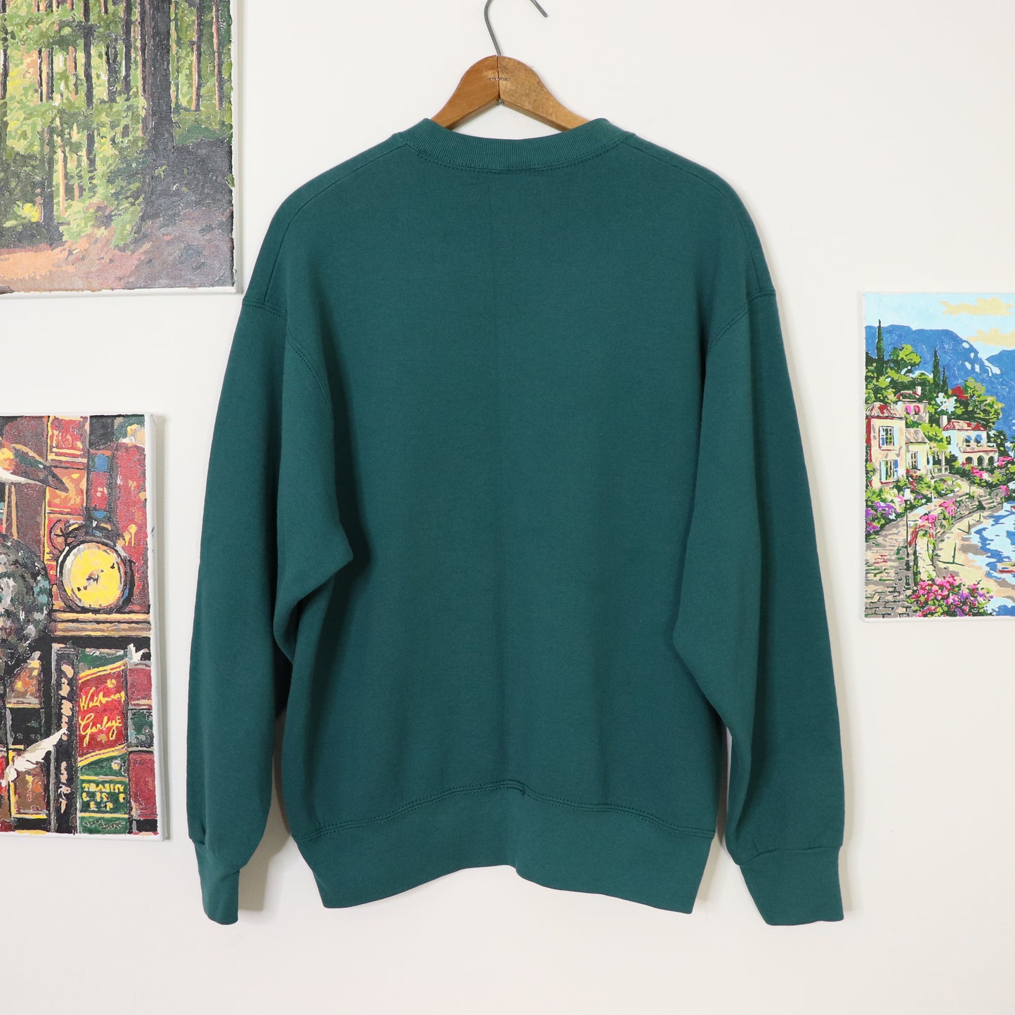 Vintage 90's Crewneck Pullover Heavyweight Sweatshirt Blank Sz L Faded Green