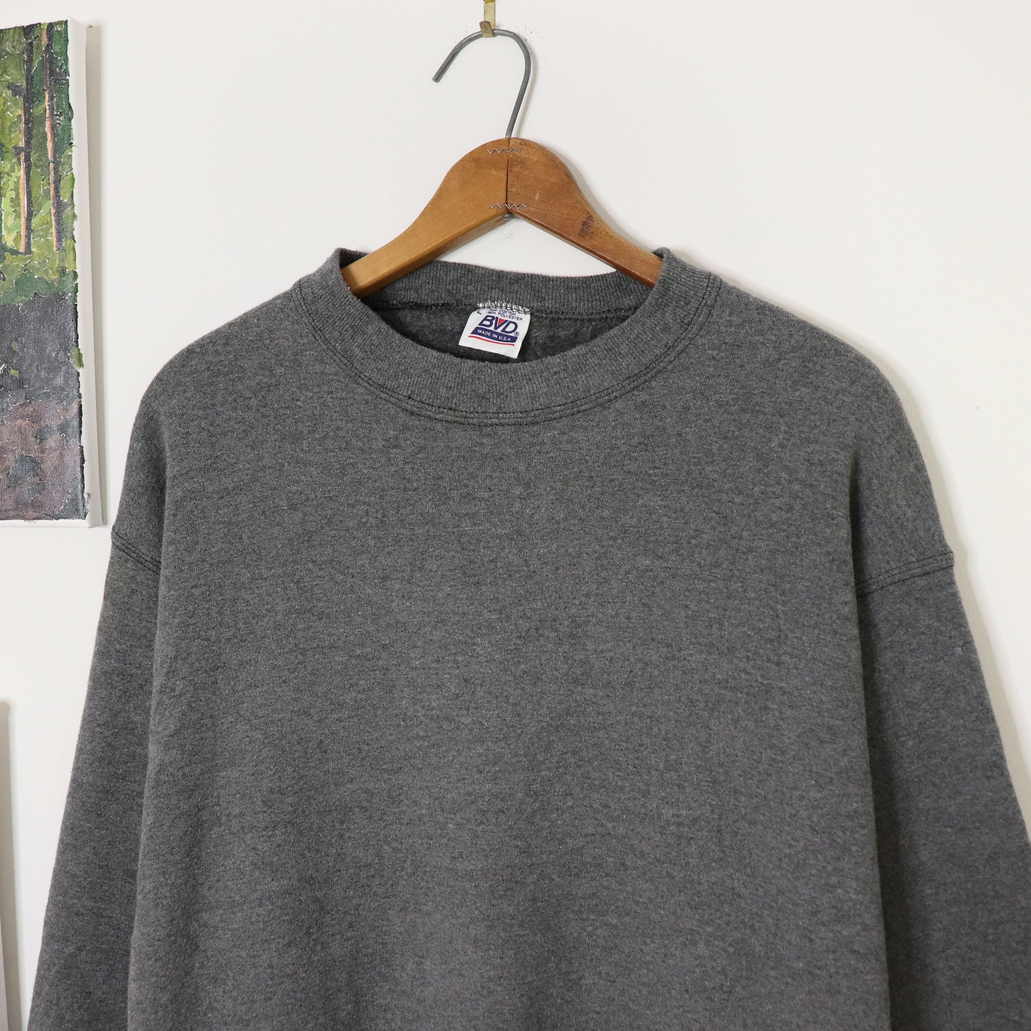 Vintage 90's BVD Crewneck Pullover Heavyweight Sweatshirt Blank Sz L Faded Gray