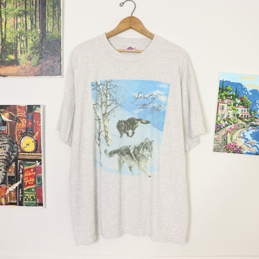 Vintage Wolf Spirit of the Wild Graphic Nature T-Shirt Gray Men's Size L