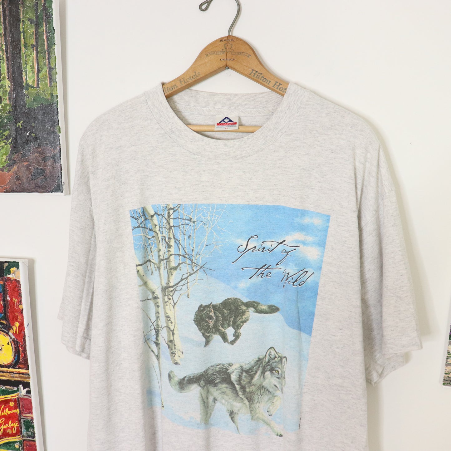 Vintage Wolf Spirit of the Wild Graphic Nature T-Shirt Gray Men's Size L