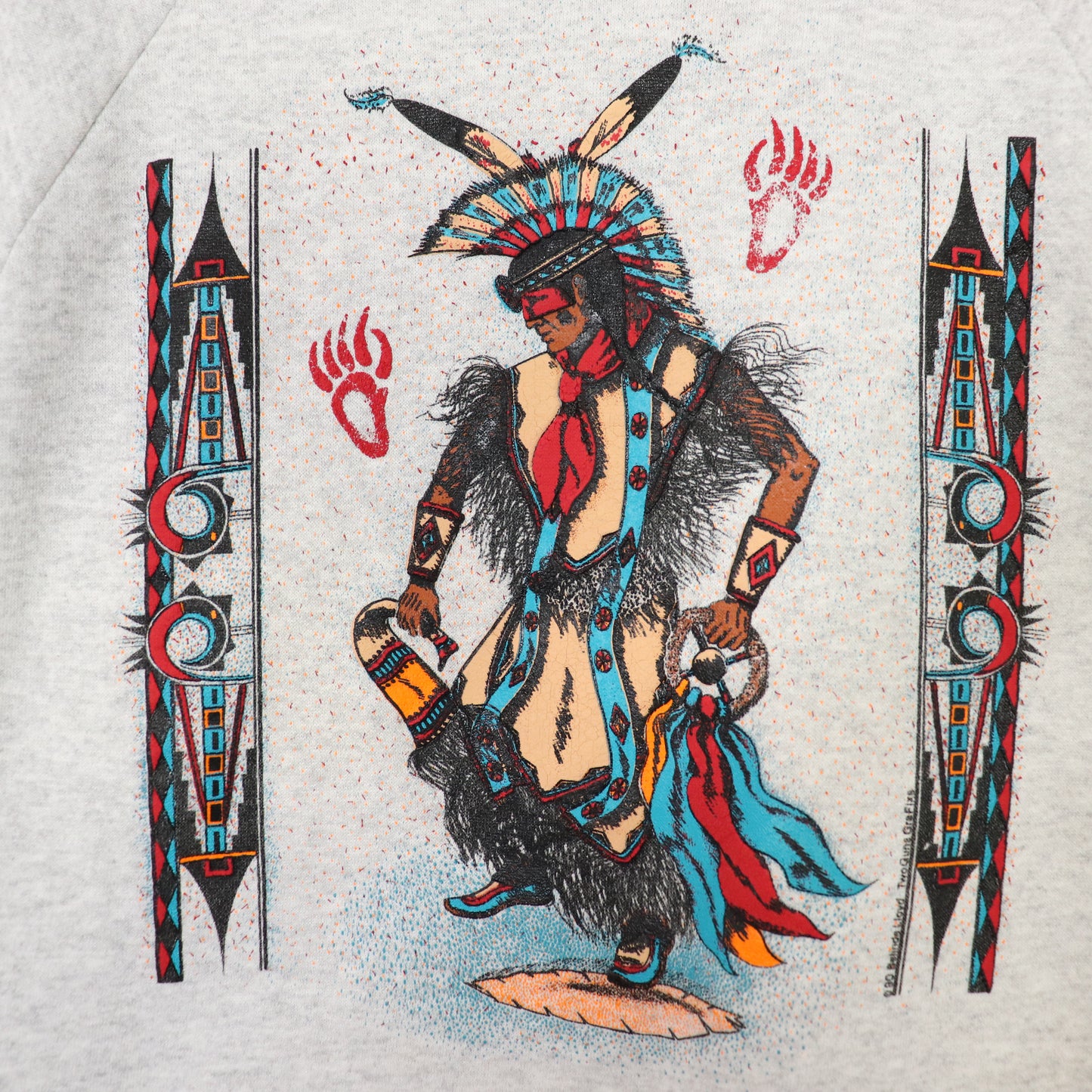 Vintage 80's Native Indian Graphic Art Crewneck Sweatshirt Size XL Made in USA