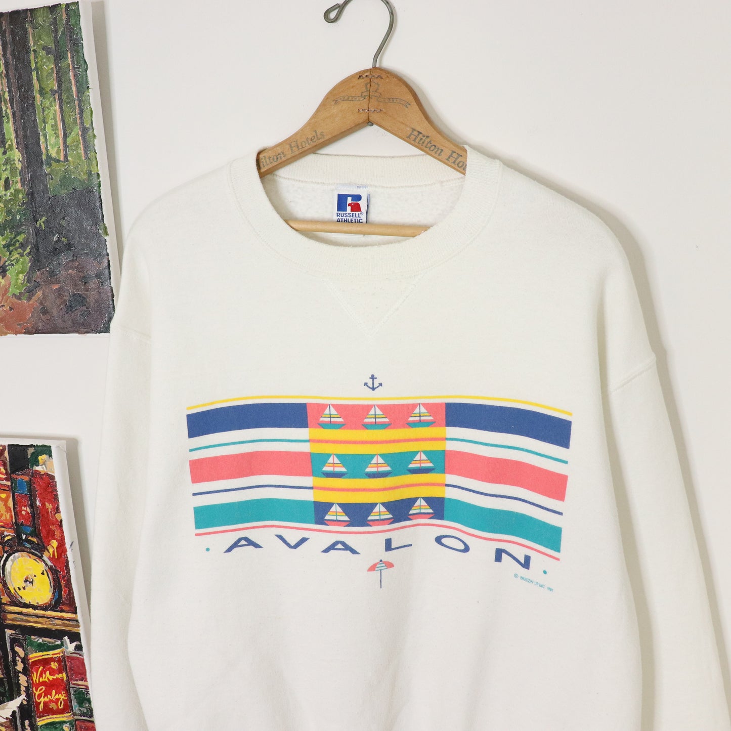 Vintage 90's Russell Athletic Nautical Flag Crewneck Sweatshirt Men's XL