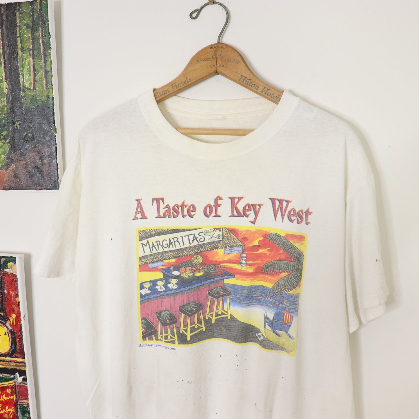 Vintage 1990's Key West Graphic Art Tourist T-Shirt Men's Sz L Faded & Distressed