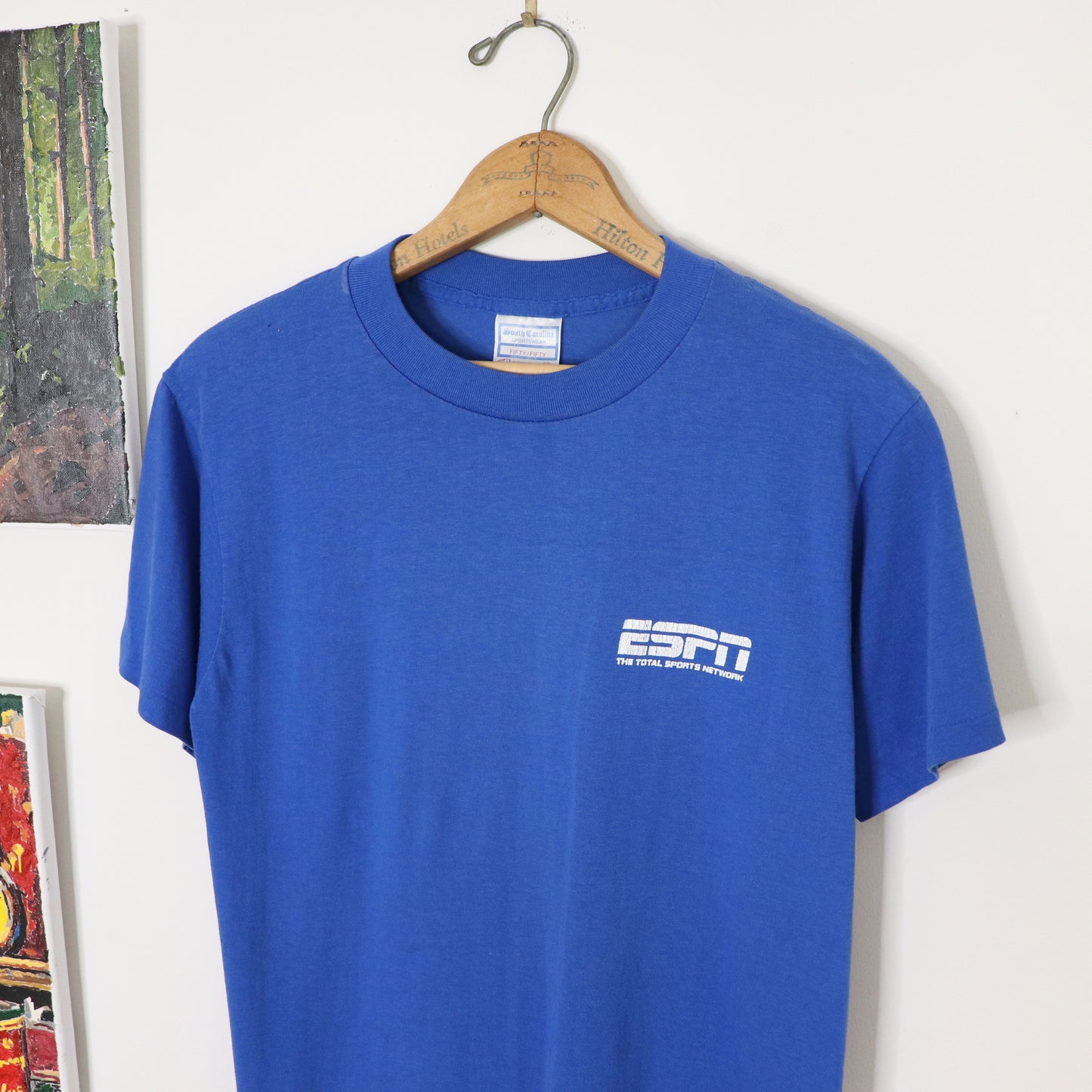 Vintage 80's ESPN The Total Sports Network T-Shirt 50/50 Faded Sz L