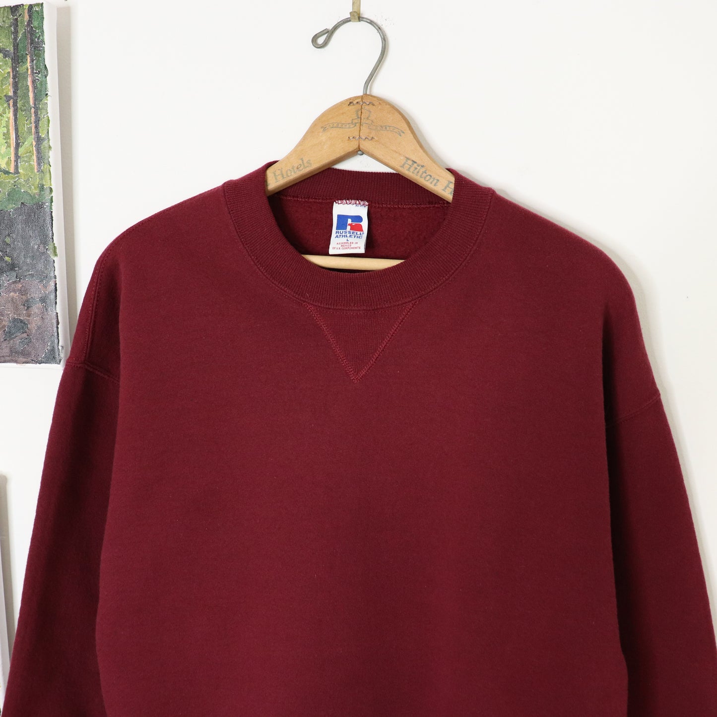 Vintage Russell Athletic Blank Burgundy Crewneck Sweatshirt Men's Sz L