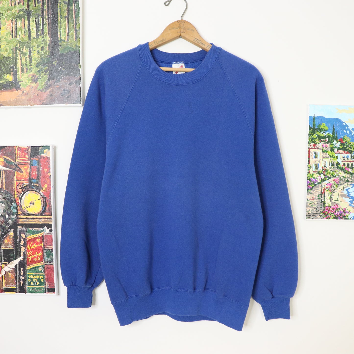 Vintage 80's Jerzees Blank Blue Raglan Sweatshirt Men's Sz L