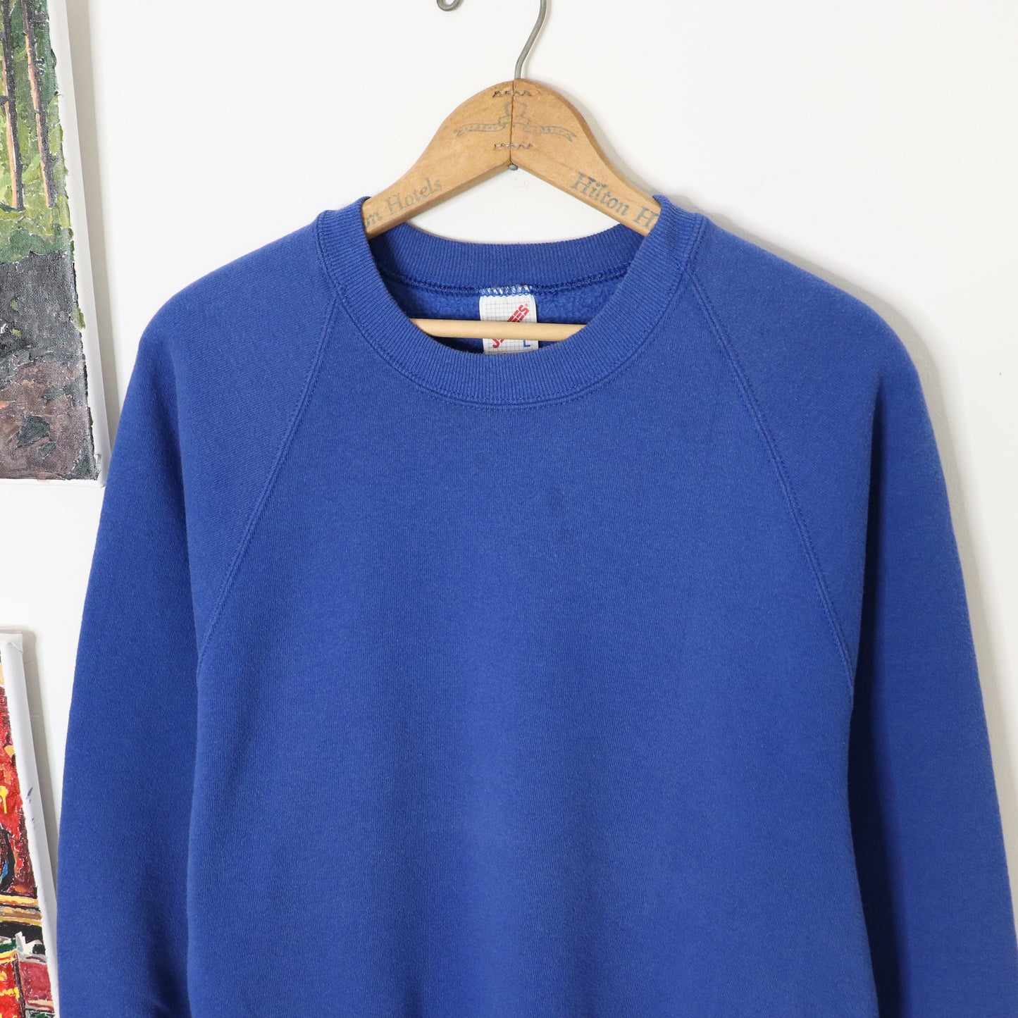 Vintage 80's Jerzees Blank Blue Raglan Sweatshirt Men's Sz L