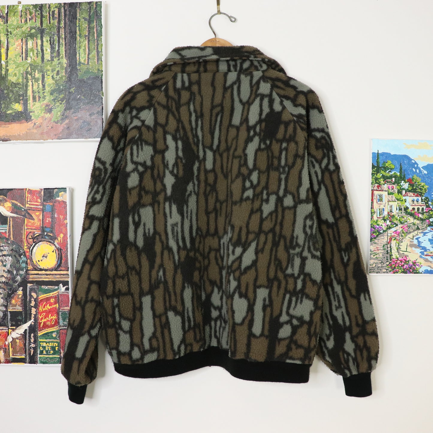 Vintage Tree Bark Camo Full Zip Fleece Jacket Men's Sz XL