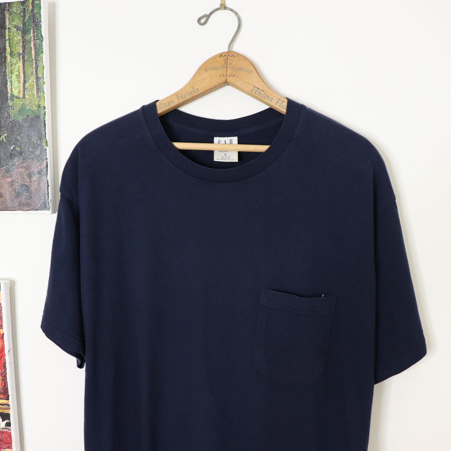 Vintage 90's GAP Navy Blue Pocket T-Shirt Men's Sz L Boxy Fit