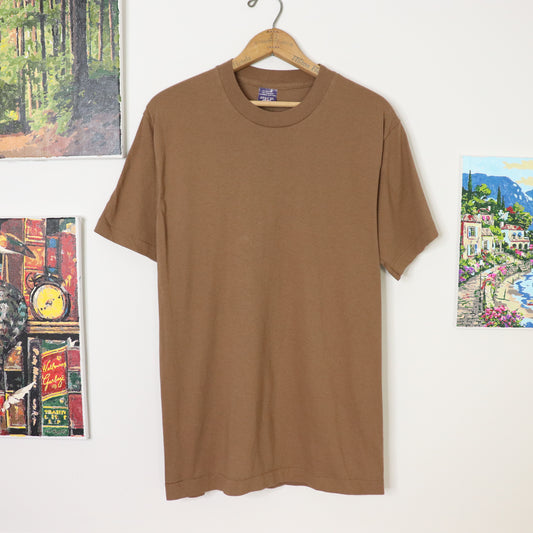 Vintage 80's BVD Brown Blank Minimalist Single Stitch T-Shirt Men's Sz L