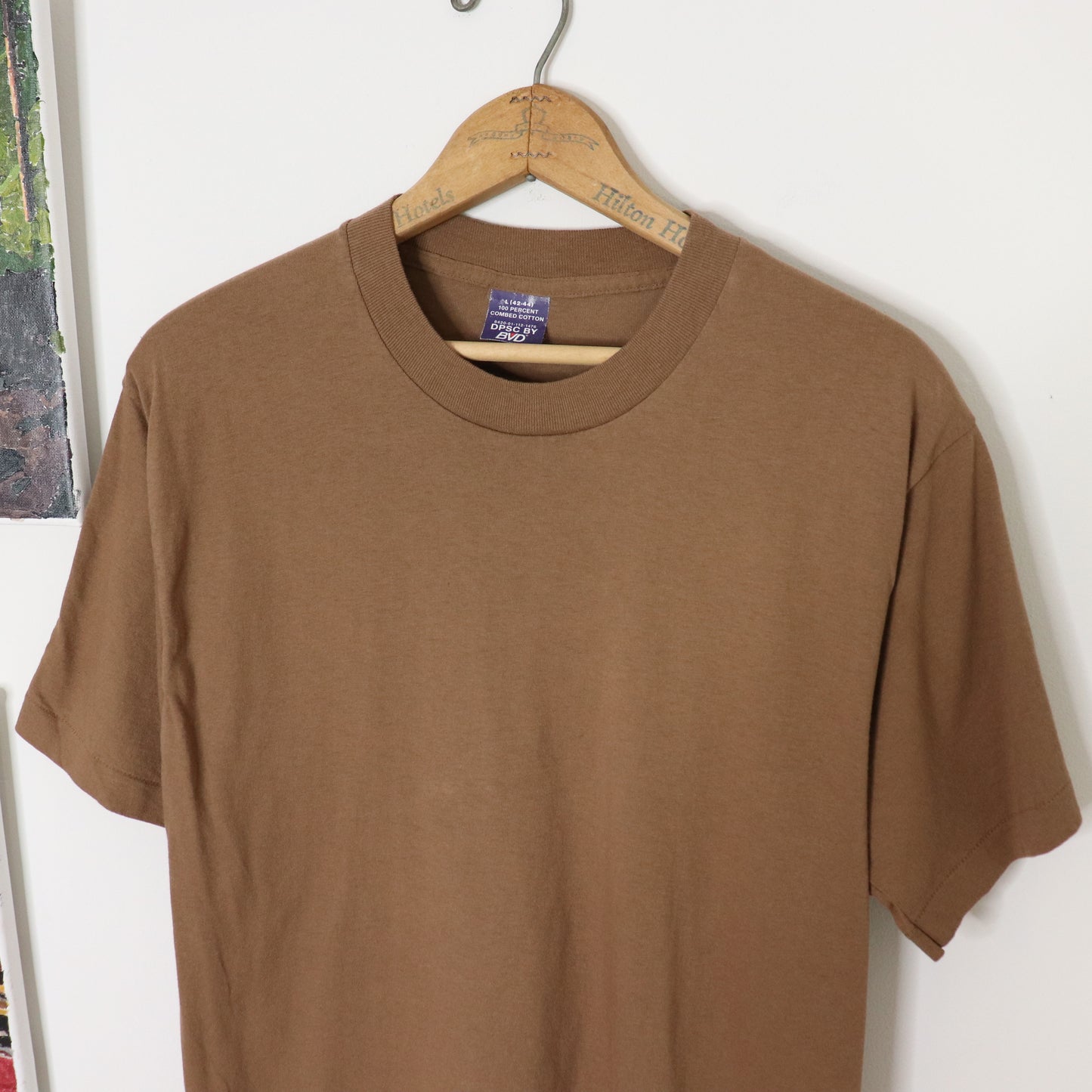 Vintage 80's BVD Brown Blank Minimalist Single Stitch T-Shirt Men's Sz L