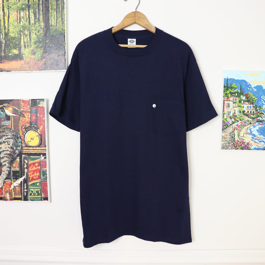 Vintage 90's JC Penney Towncraft Single Stitch Pocket Tee Sz L Navy Blue