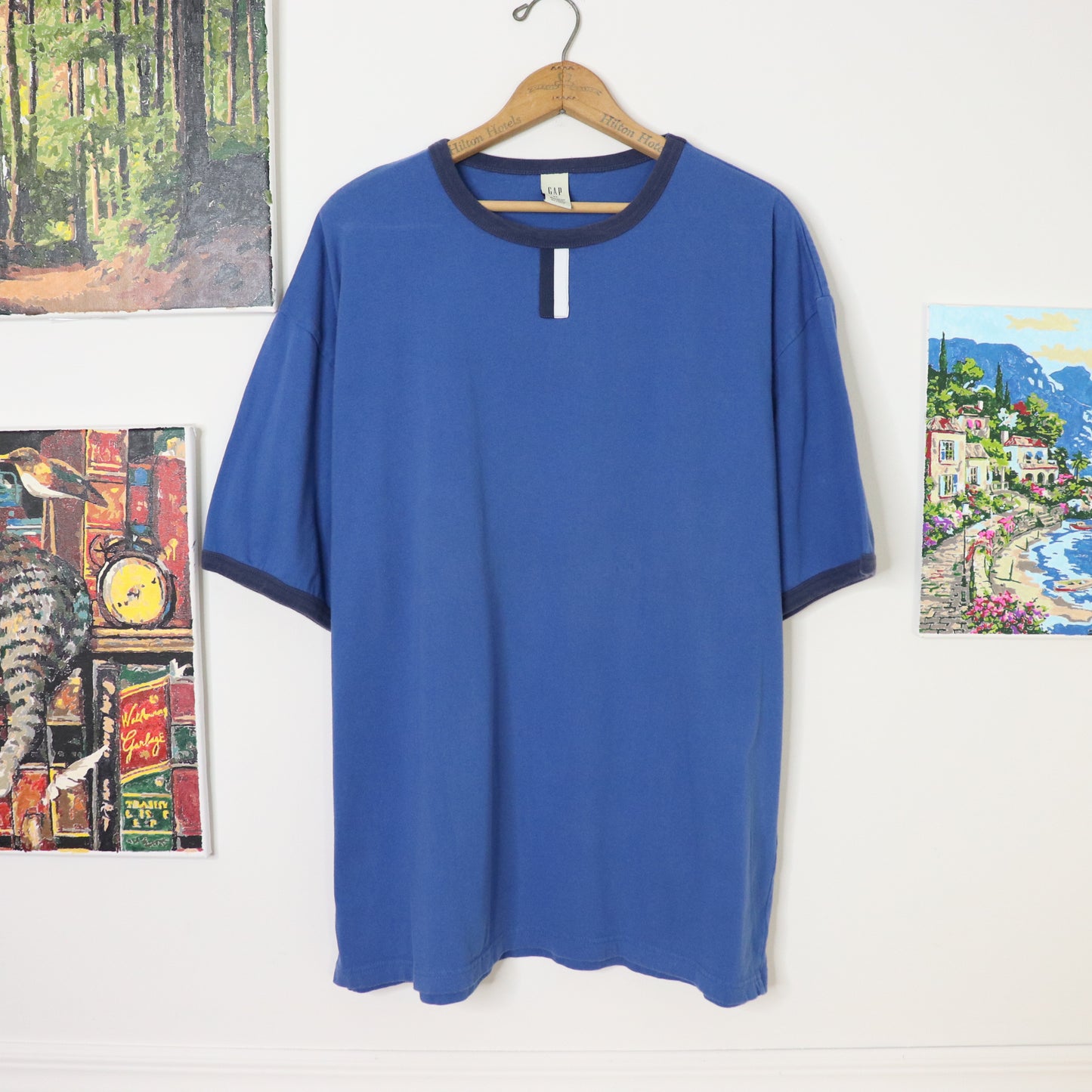 Vintage GAP Ringer Blue T-Shirt Men's Sz XL Boxy Fit