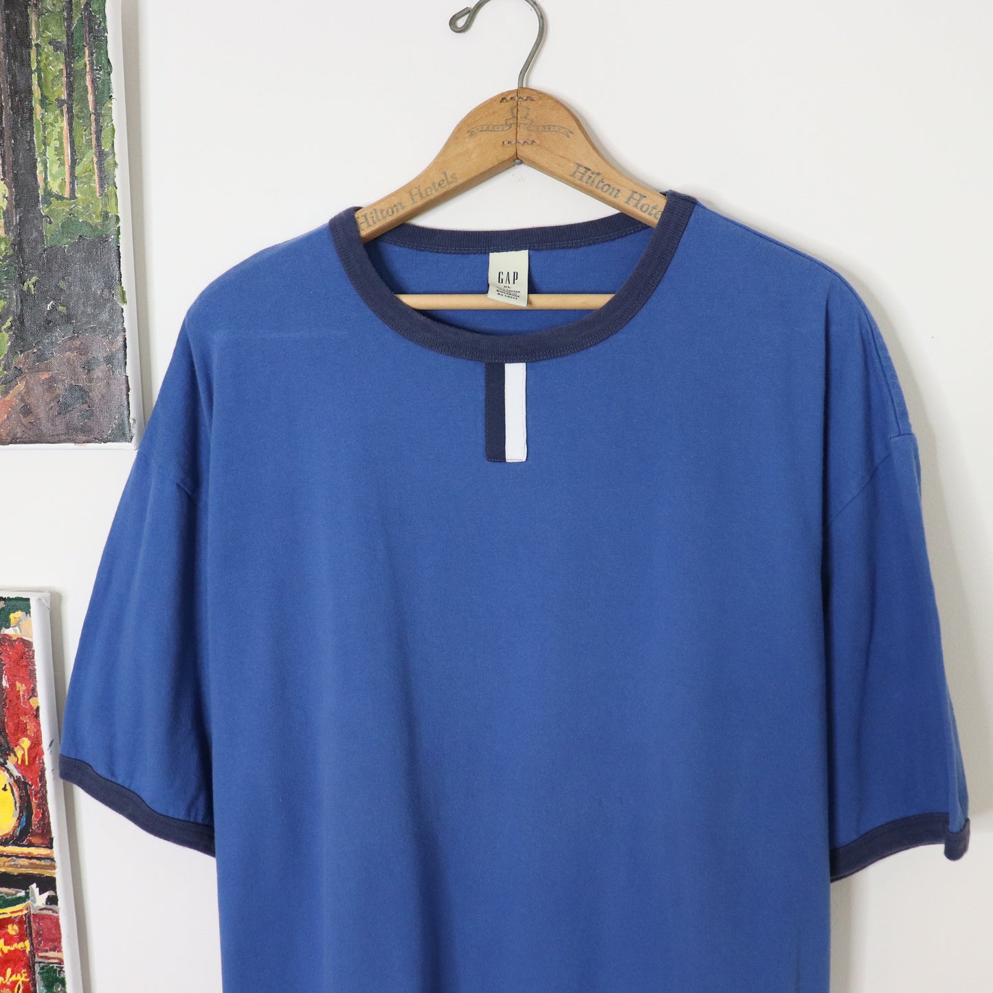 Vintage GAP Ringer Blue T-Shirt Men's Sz XL Boxy Fit