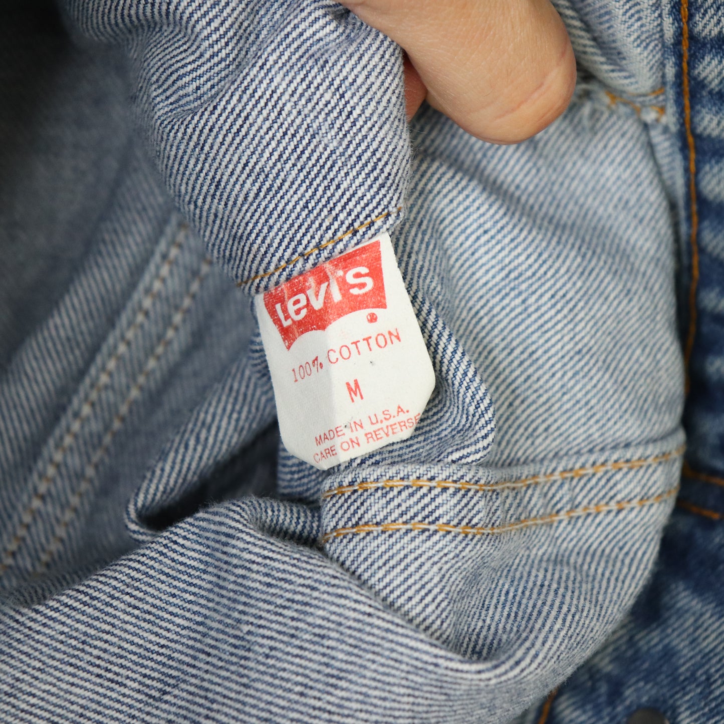 Vintage 80's Levi's Faded Denim Trucker Jacket Collarless Collar Men's Sz M