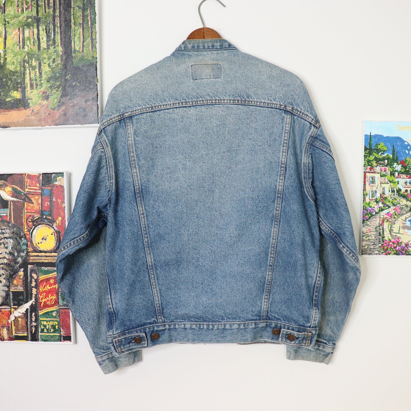 Vintage 80's Levi's Faded Denim Trucker Jacket Collarless Collar Men's Sz M