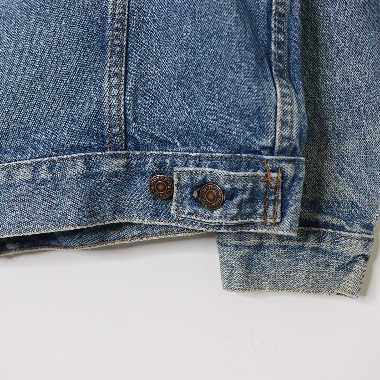 Vintage 80's Levi's Faded Denim Trucker Jacket Collarless Collar Men's Sz M